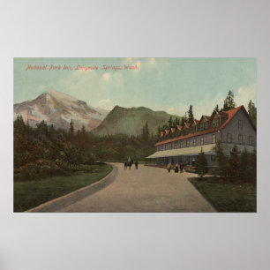 Poster Ressorts de Longmire, WA - vue d'auberge de parc