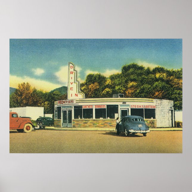 Poster Restaurant vintage, les années 50 Drive In Diner a (Devant)