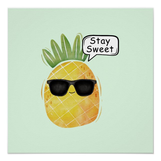 Poster Restez doux Ananas Cartoon Amusant (Devant)