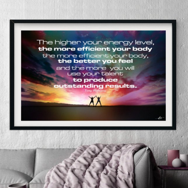 Poster Résultats (Transform your space with this inspiring poster featuring a Tony Robbins quote against a stunning su)