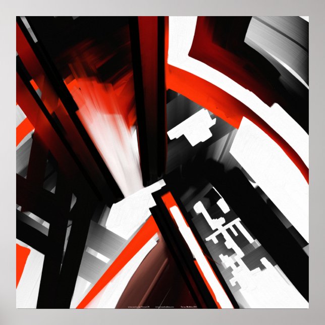 Poster Résumé abstrait rouge noir et blanc (Devant)