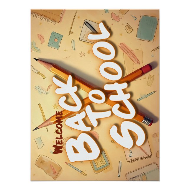 Poster Retour à l'école – Conception d'art au crayon (Devant)