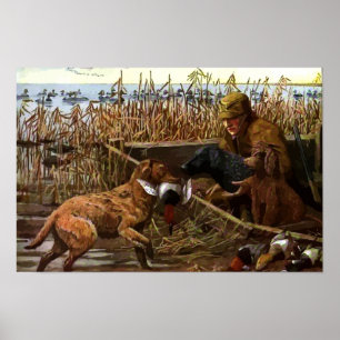 Poster Retriers peints vintages et toile de chasseur