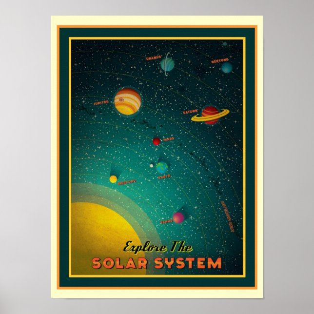Poster rétro 12 x 16 du système solaire (Devant)