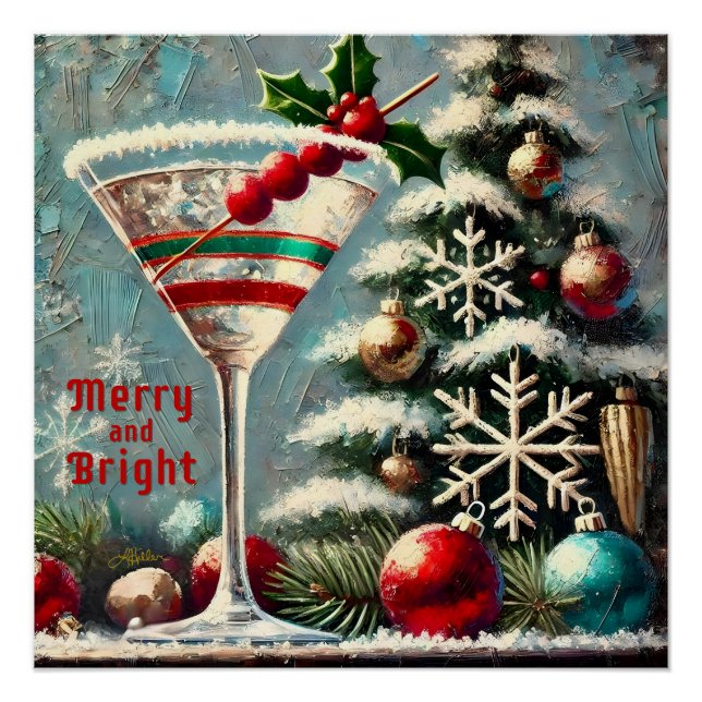 Poster Retro 50 Cranberry Snowflake Noël Martini (Devant)