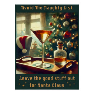 Poster Retro 50s Évitez la liste vilain Noël Martini