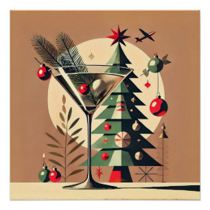 Poster Retro 50s Jet Set Martini de Noël arbre
