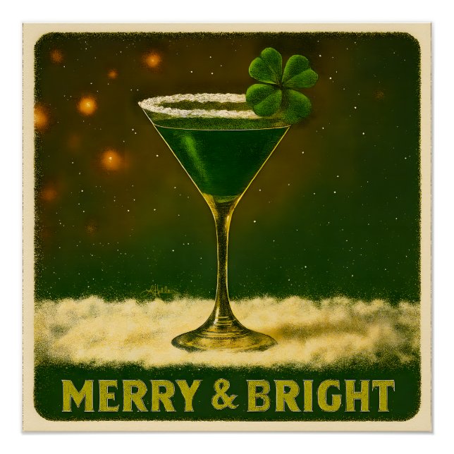 Poster Retro 50s Trèfle à 4 Feuilles Irish Christmas Mart (Devant)