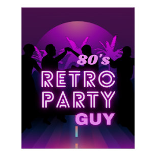 Poster Retro 80 s Disco Dance Party Neon Purple Funky