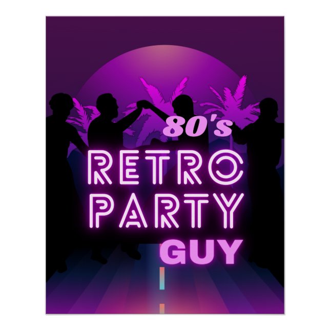 Poster Retro 80 s Disco Dance Party Neon Purple Funky (Devant)