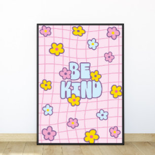 Poster Retro 90s Be Kind Flower Grid Motif