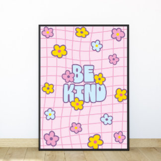 Poster Retro 90s Be Kind Flower Grid Motif