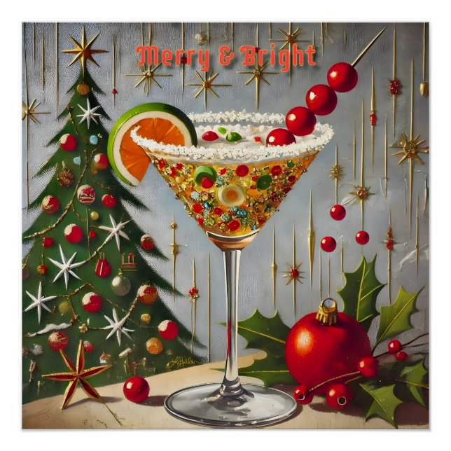 Poster Retro années 50 Cocktail de bonbons de Noël Merry  (Devant)