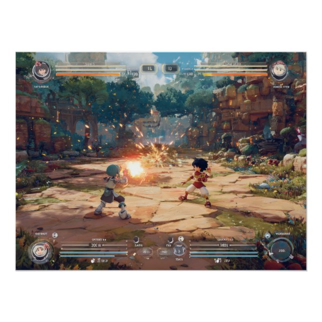 Poster Retro Arcade Fighter Game Showdown Scene (Devant)