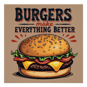 Poster Retro Burger Lover Typographie Vintage Art aliment
