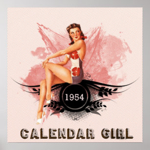 Poster Retro Calendar Girl Pin-up Vintage Style Design