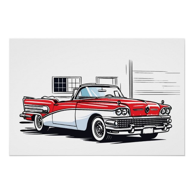 Poster Rétro Classique Cabriolet Pop Art Latéral (Devant)