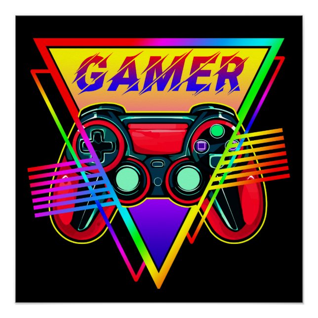 Poster Retro Coloré Rainbow Gamer Jeu d'ordinateur (Devant)