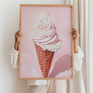 Poster Retro Crème de glace Cone Pink Peinture,