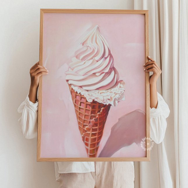 Poster Retro Crème de glace Cone Pink Peinture, (Créateur téléchargé)