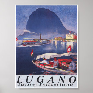Poster rétro de Lugano Suisse Vintage voyage