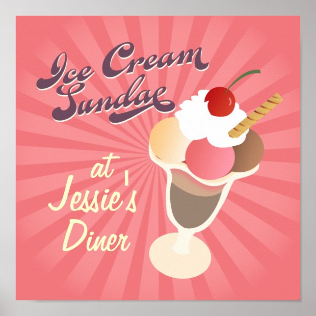 Poster Retro Diner Crème glacée Sundae (Devant)