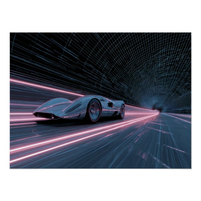 Poster Retro Futuristic Car Racing Neon Grid (Devant)