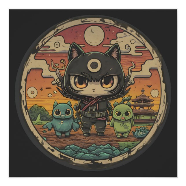 Poster Retro Island Pals : équipage de chat Ninja (Devant)