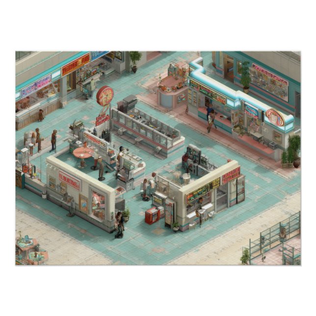 Poster Retro Isometric Grocery Store Pixel Art (Devant)