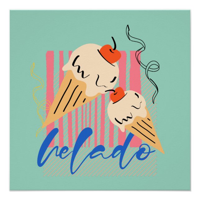 Poster Retro Italian Ice Cream Cones (Devant)