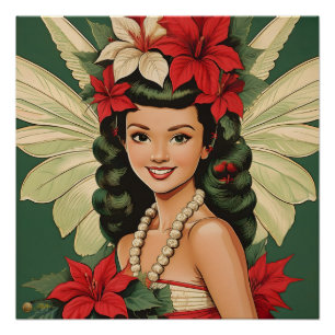 Poster Retro les années 50 Tropical Christmas Princesse