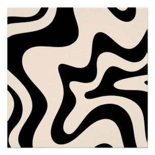 Poster Retro Liquid Swirl Moderne Abstrait Motif Noir