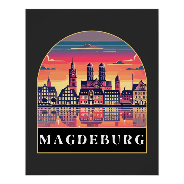 Poster Retro Magdeburg Skyline (Devant)