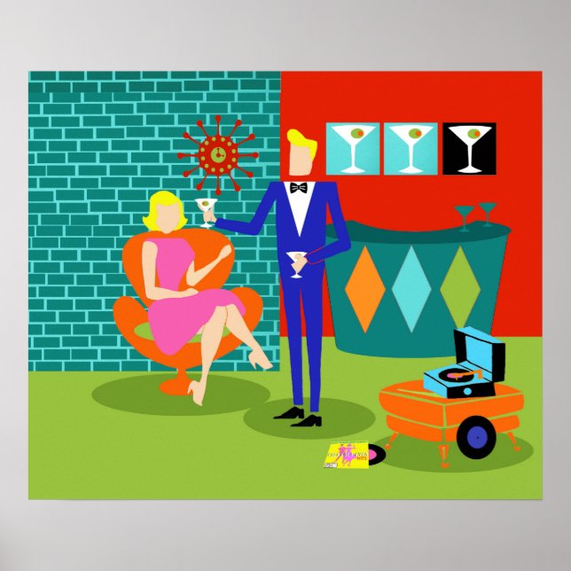 Poster Retro Martini Couple (Devant)