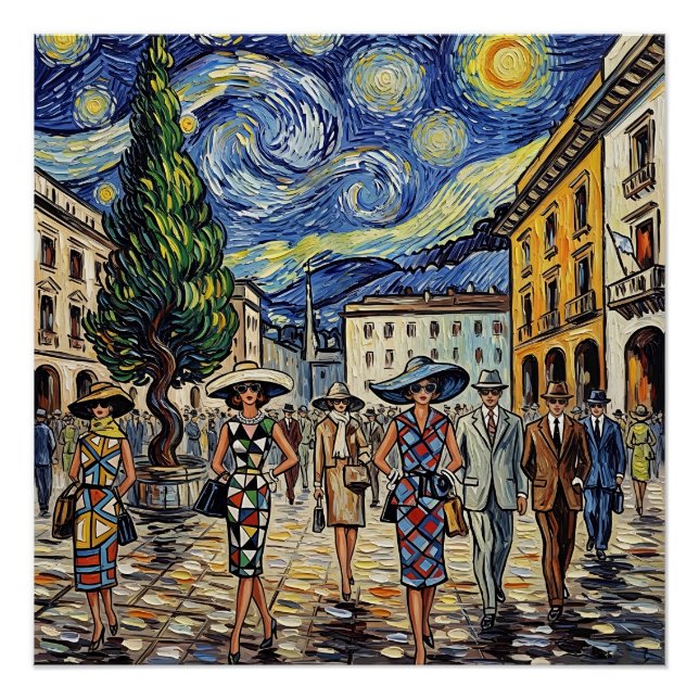 Poster Retro Milan Fashion Scene (Devant)