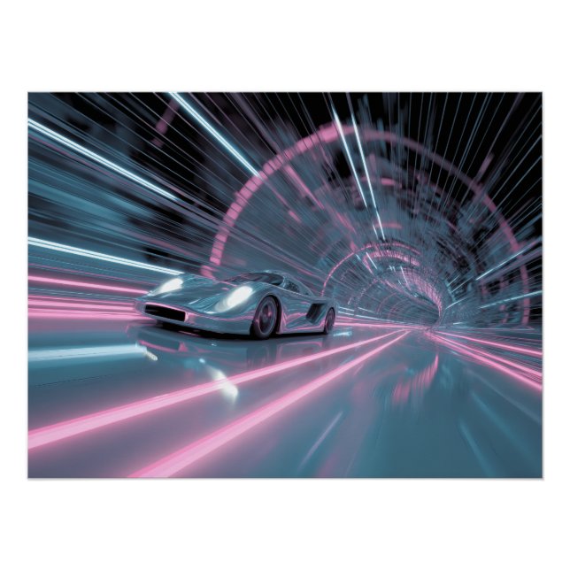 Poster Retro Neon Tunnel Speed Car Art (Devant)