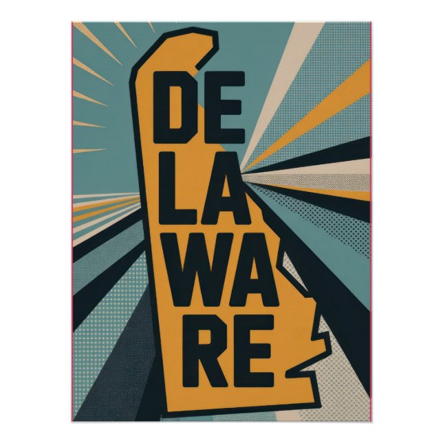 Poster Retro Pop Art Delaware State Map Design (Devant)