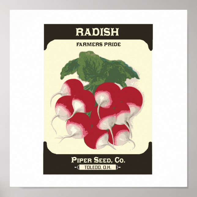 Poster Retro Radish Vegetable Seed Packet Imprimer (Devant)