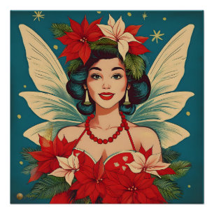 Poster Rétro Reine de Beauté Pin-Up de Noël Tropical des