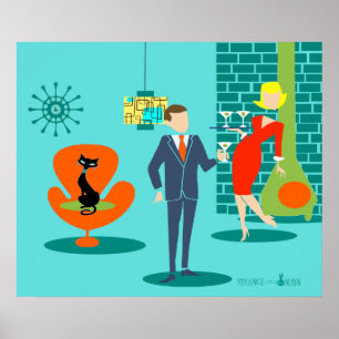 Poster Retro Space Age Cartographie Couple