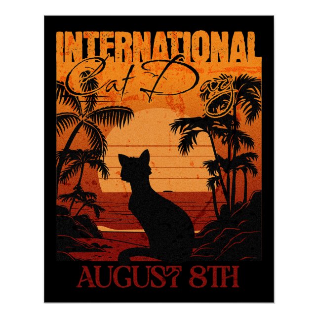 Poster Retro Sunset International Cat Day (Devant)