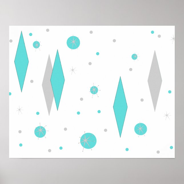 Poster Retro Turquoise Diamond & Starburst (Devant)