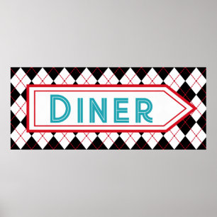 Poster Retro Turquoise Diner Sign Wall Art
