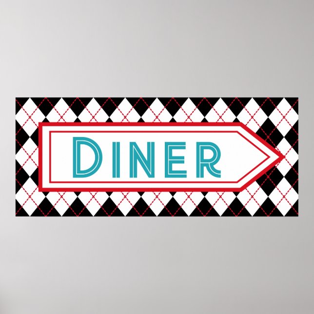 Poster Retro Turquoise Diner Sign Wall Art (Devant)
