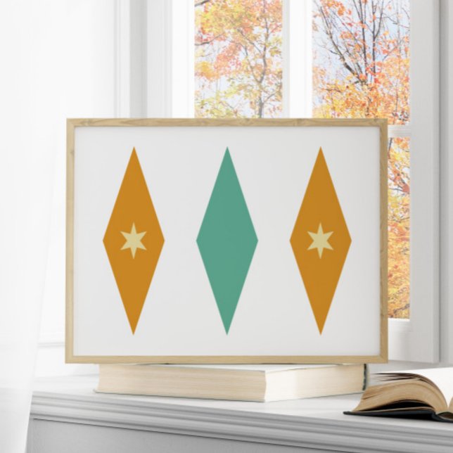 Poster Retro Turquoise Orange Cream Étoiles Diamants (Créateur téléchargé)