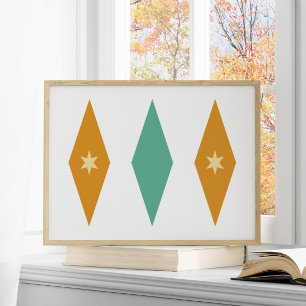 Poster Retro Turquoise Orange Cream Stars Diamonds
