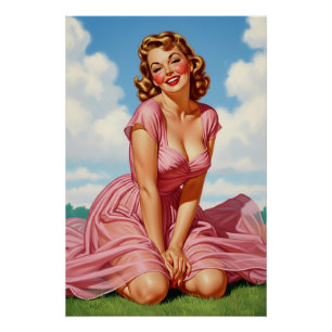 Poster Retro Vieux Hollywood Glamor Blonde Femme Pin-up A