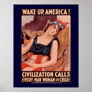 Poster Réveillez Amérique Vintage WW1