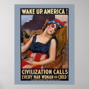 Poster Réveillez l'Amérique 1917 Madames vintages Liberty