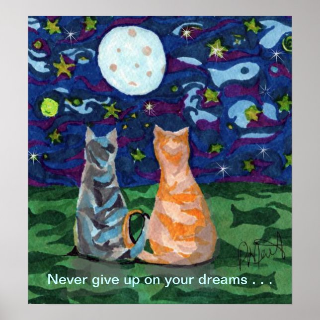 Poster Rêves de chat et Pleine lune (Devant)